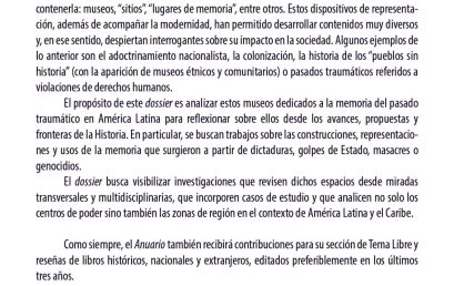 Anuario Colombiano de Historia Social y de la Cultura Vol. 50 No. 1. Museos, memoria y trauma