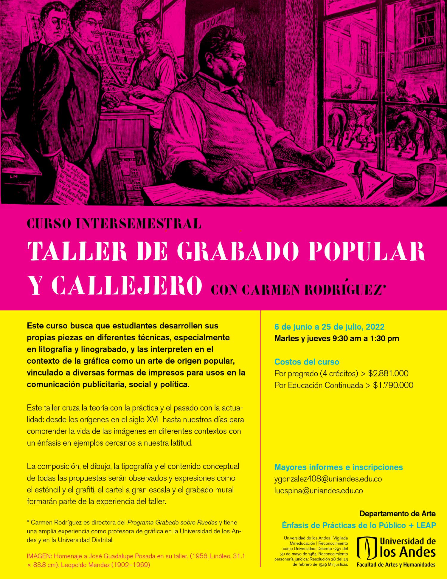Curso intersemestral: taller de grabado popular y callejero con la profesora Carmen Rodríguez